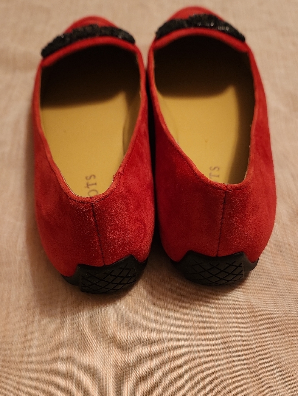 Talbots Womens  Red Flat Shoes With Black Beaded Bow Size 7M - Picture 3 of 7